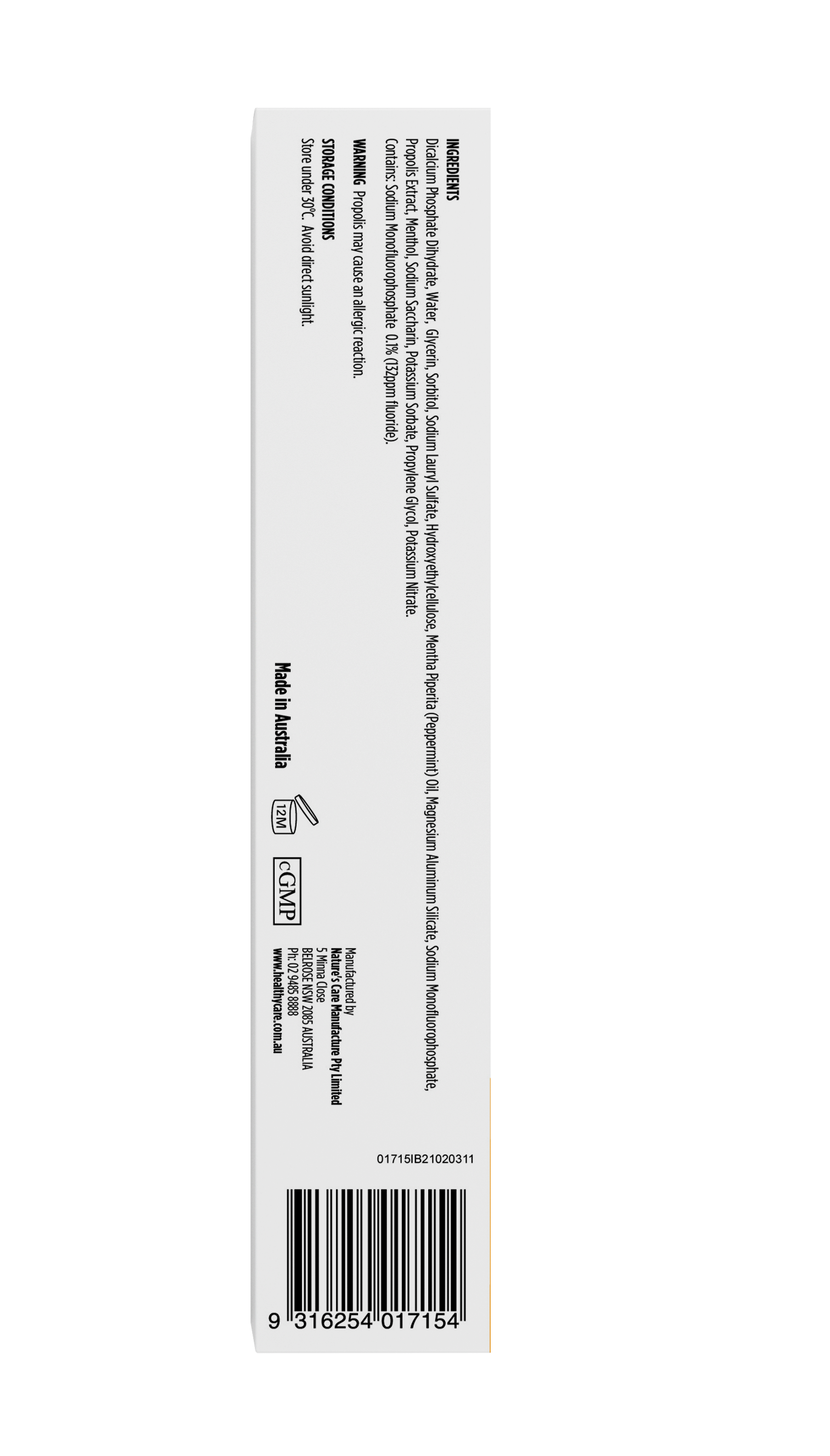 Healthy Care Propolis Toothpaste 120g - Healthy Care Australia