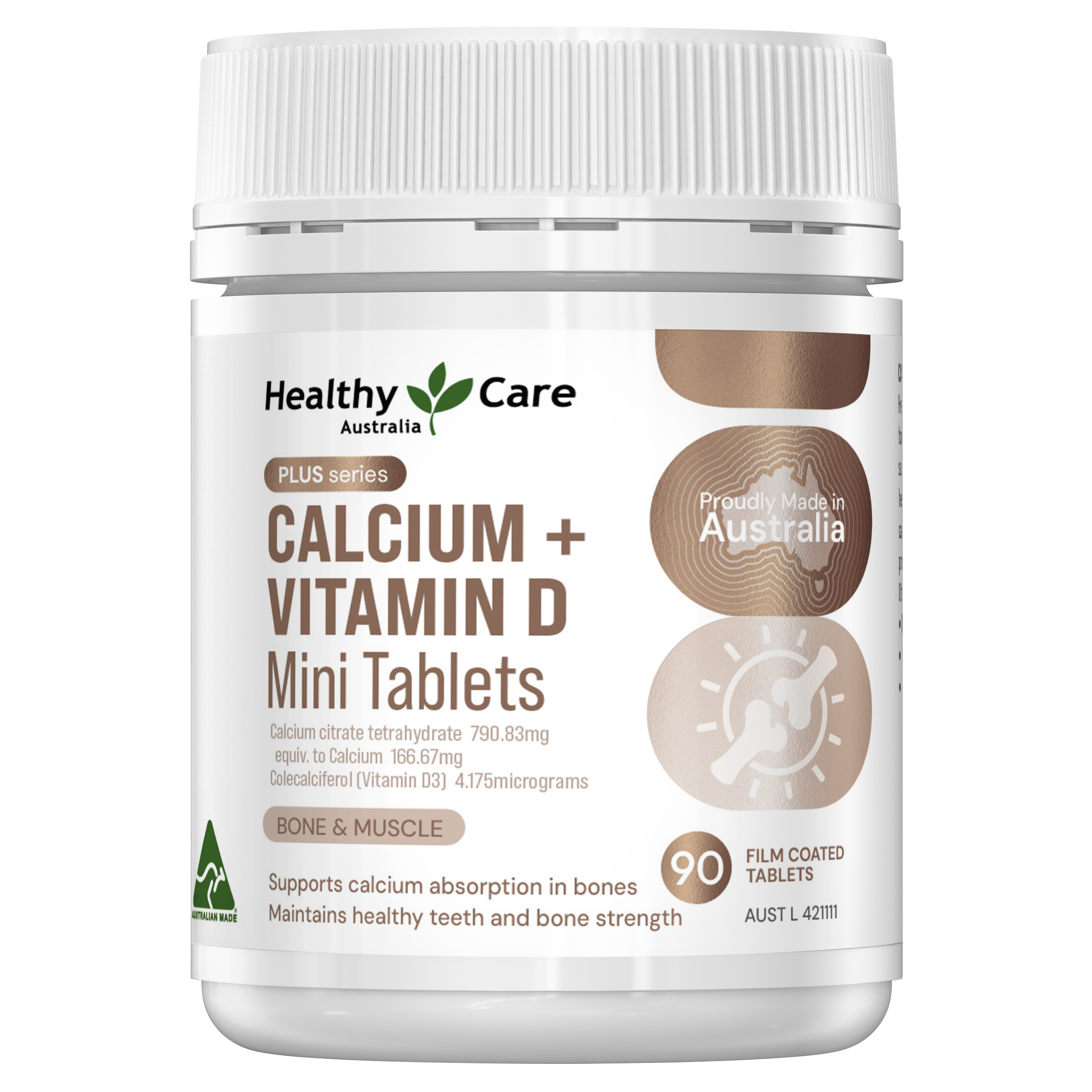 Healthy Care Plus Calcium + Vitamin D Mini Tab 90 Capsules