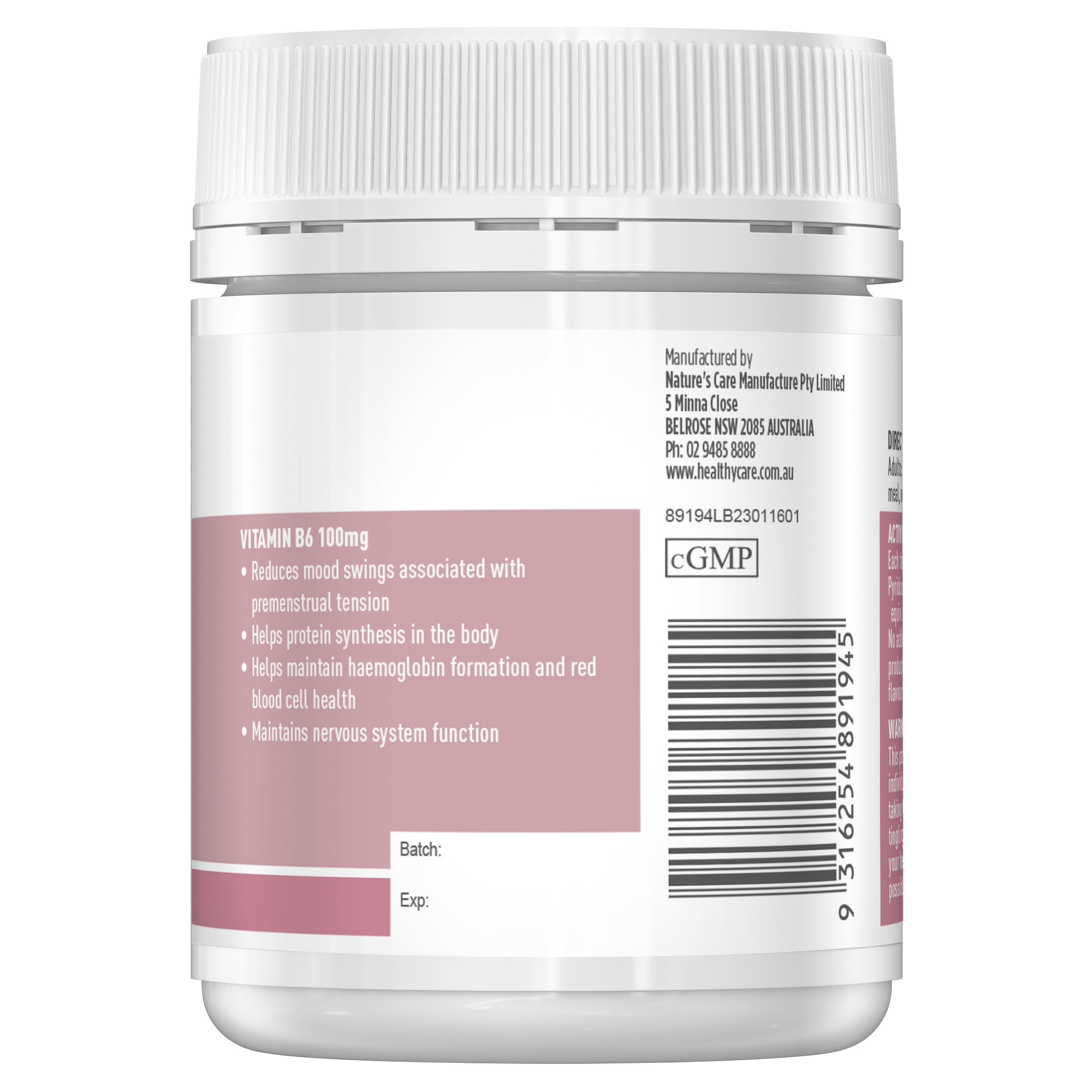 Healthy Care Vitamin B6 100mg - 120 Tablets - Healthy Care Australia