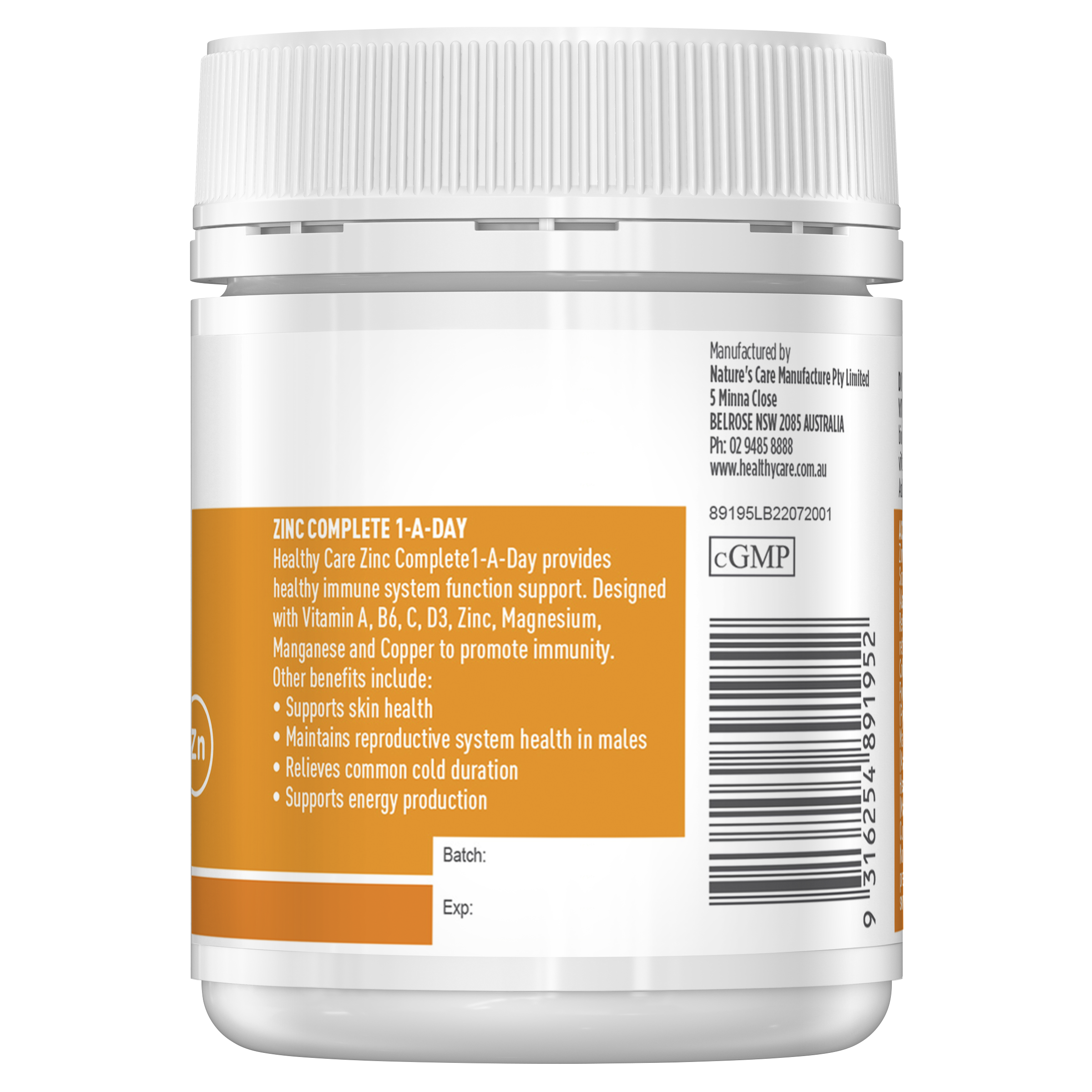 Healthy Care Zinc Complete 1-A-Day 180 Capsules