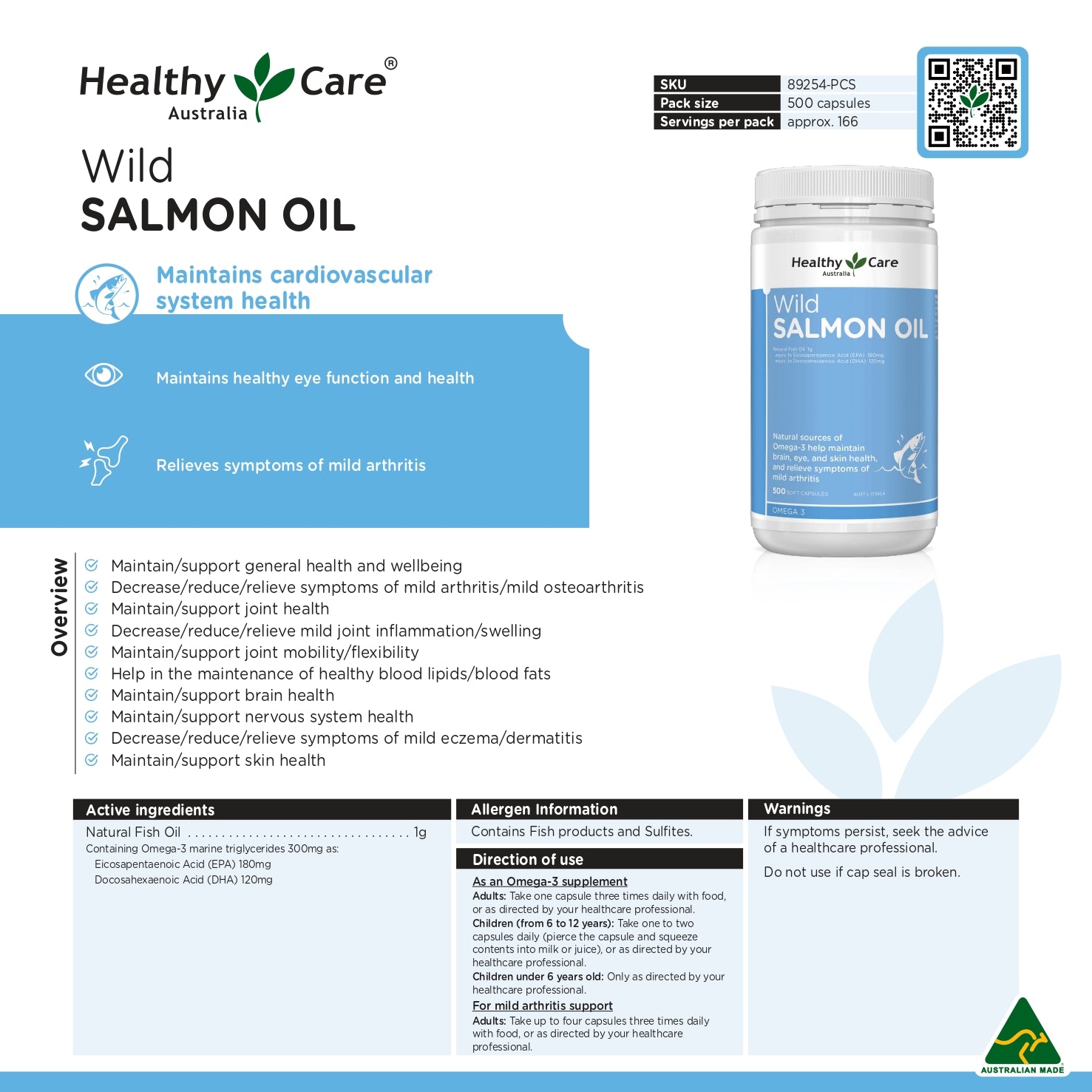 Healthy Care Wild Salmon Oil 1000mg 500 Capsules