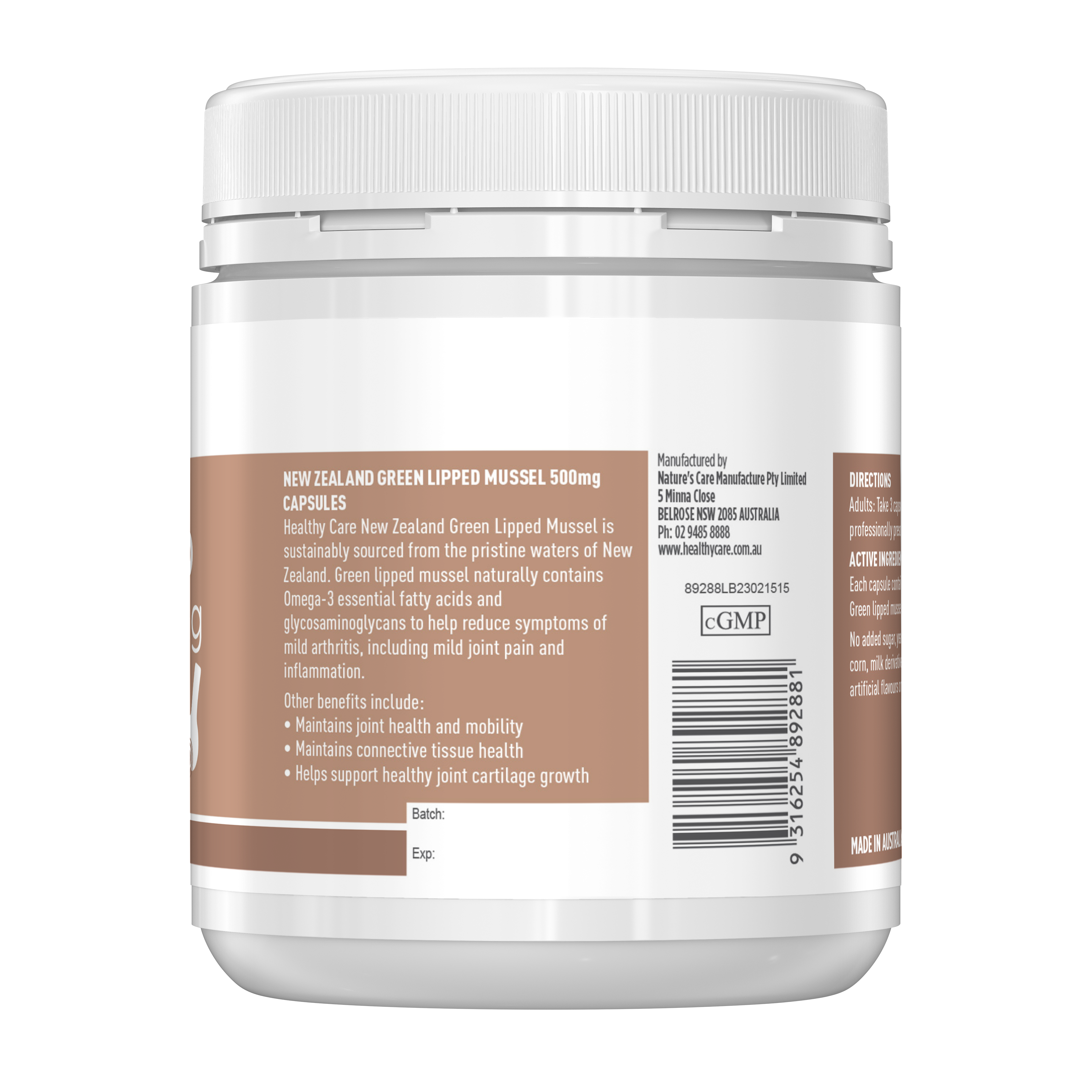 Healthy Care New Zealand Green Lipped Mussel 500mg 250 Capsules - Healthy Care Australia