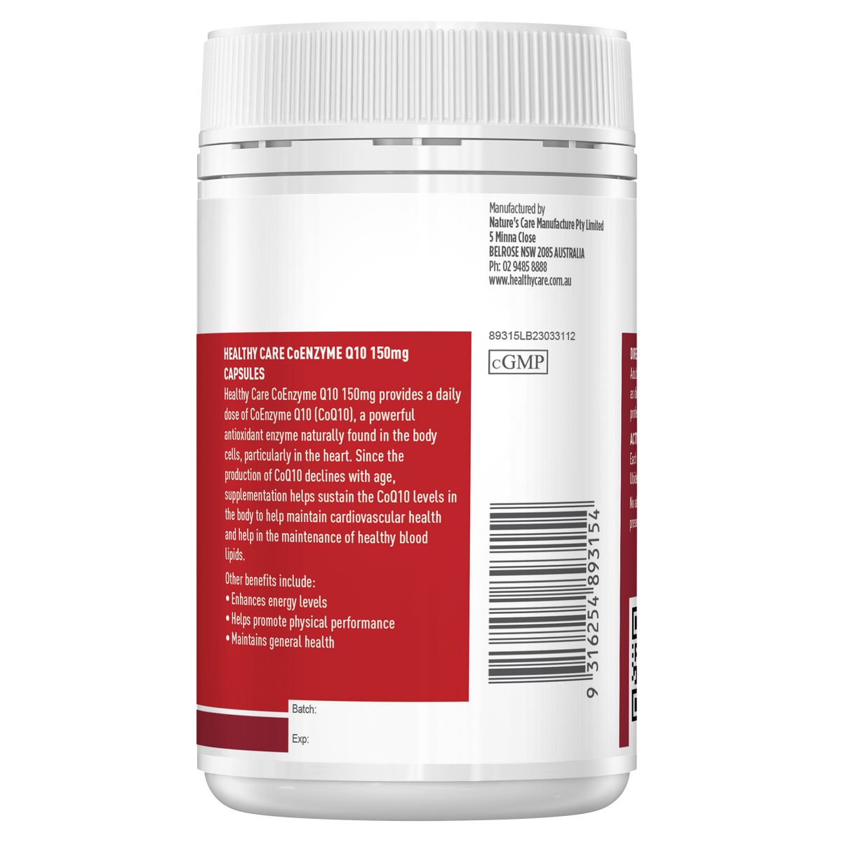Healthy Care CoEnzyme Q10 150mg 100 Capsules