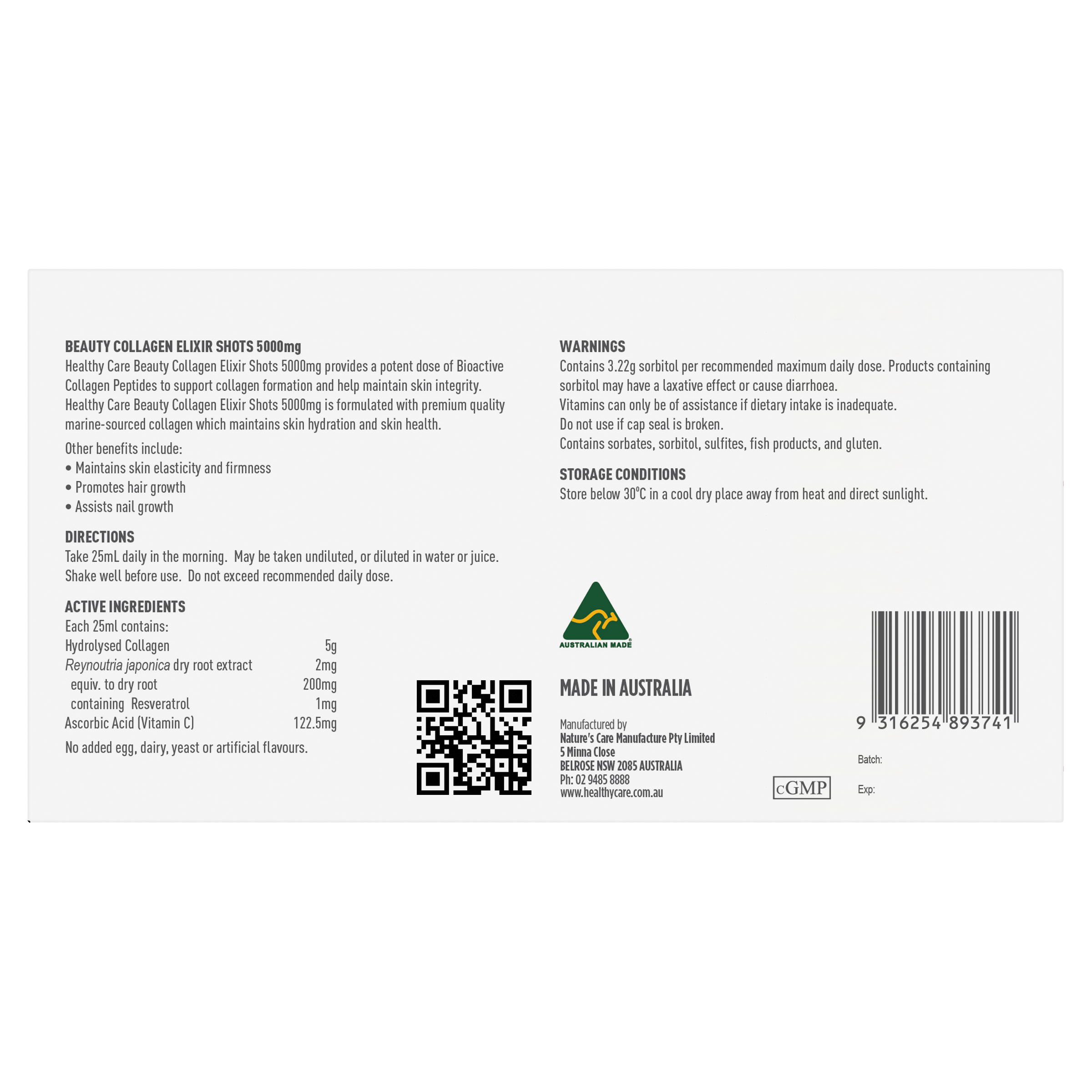 Healthy Care Beauty Collagen Elixir Shots 5,000mg 25mL x 7 bottles