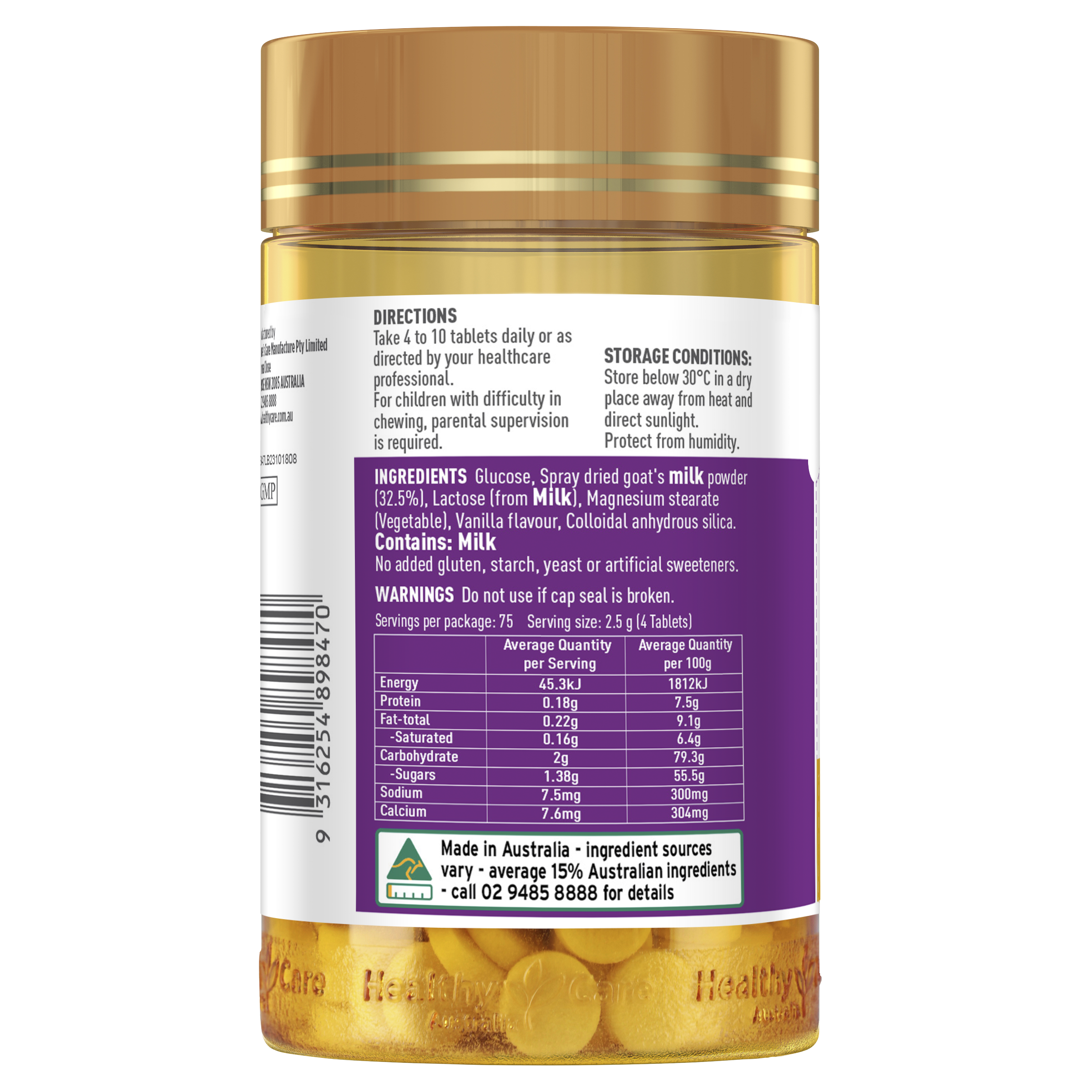 Healthy Care Kids Goat Milk Vanilla Flavour 300 Tablets