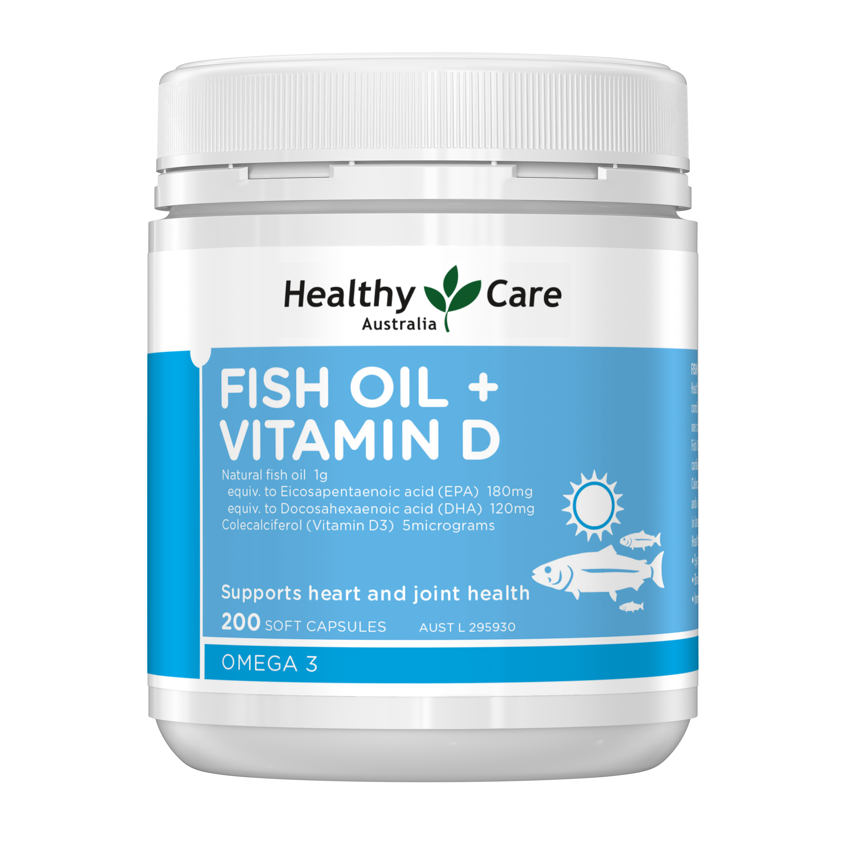 Healthy Care Fish Oil + Vitamin D - 200 Capsules