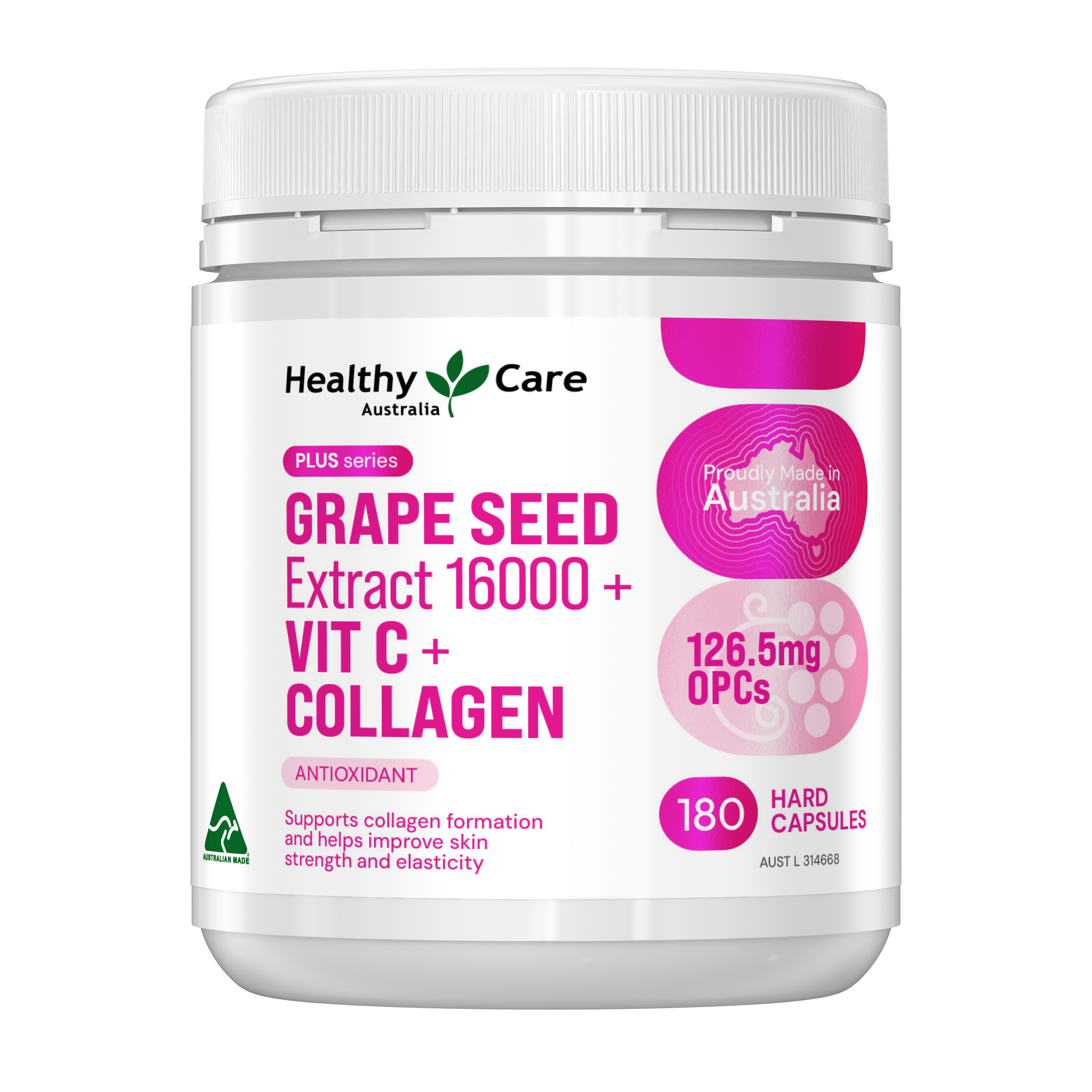 Healthy Care Plus Grapeseed Extract 16000 + Vit C + Collagen  180 Capsules