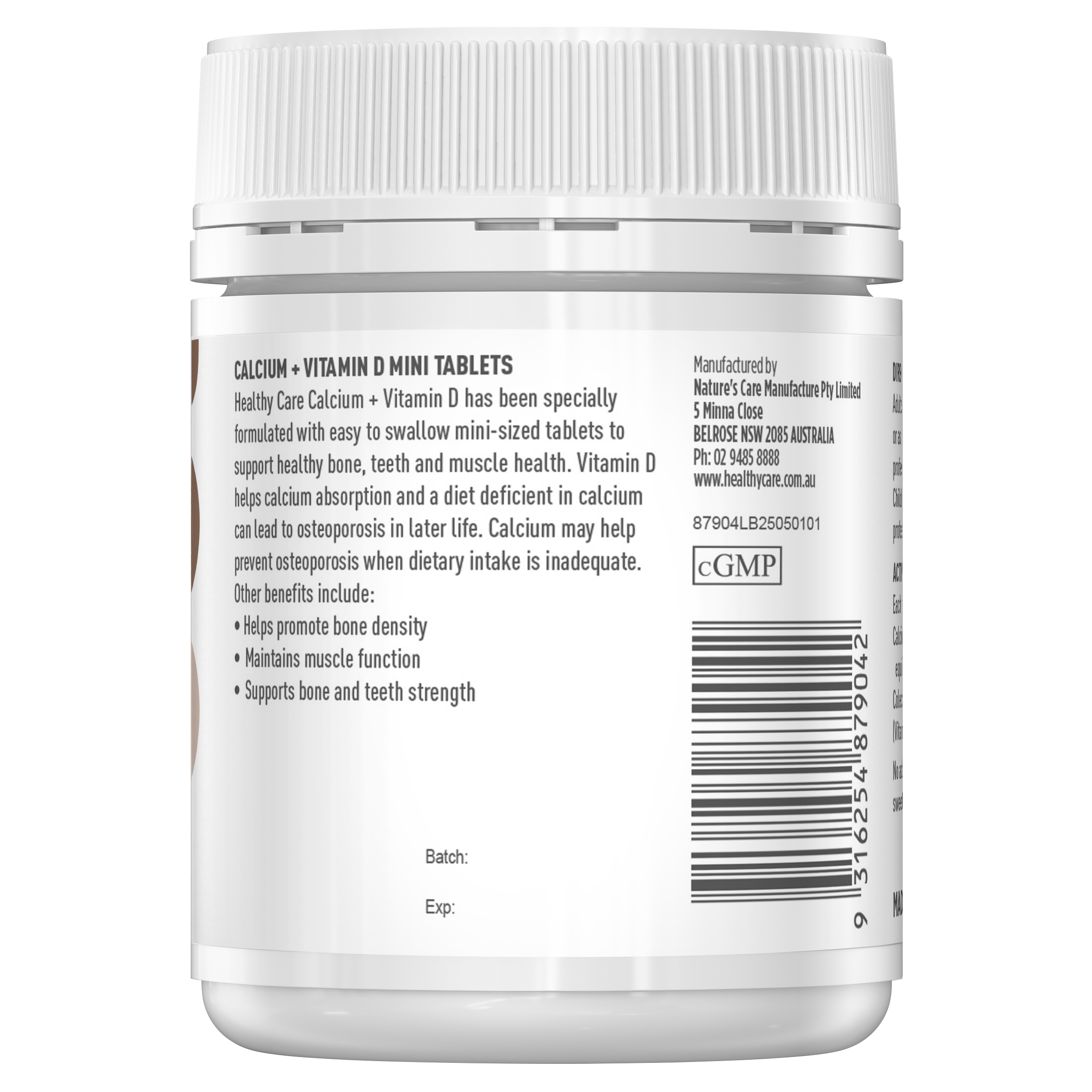 Healthy Care Plus Calcium + Vitamin D Mini Tab 90 Capsules