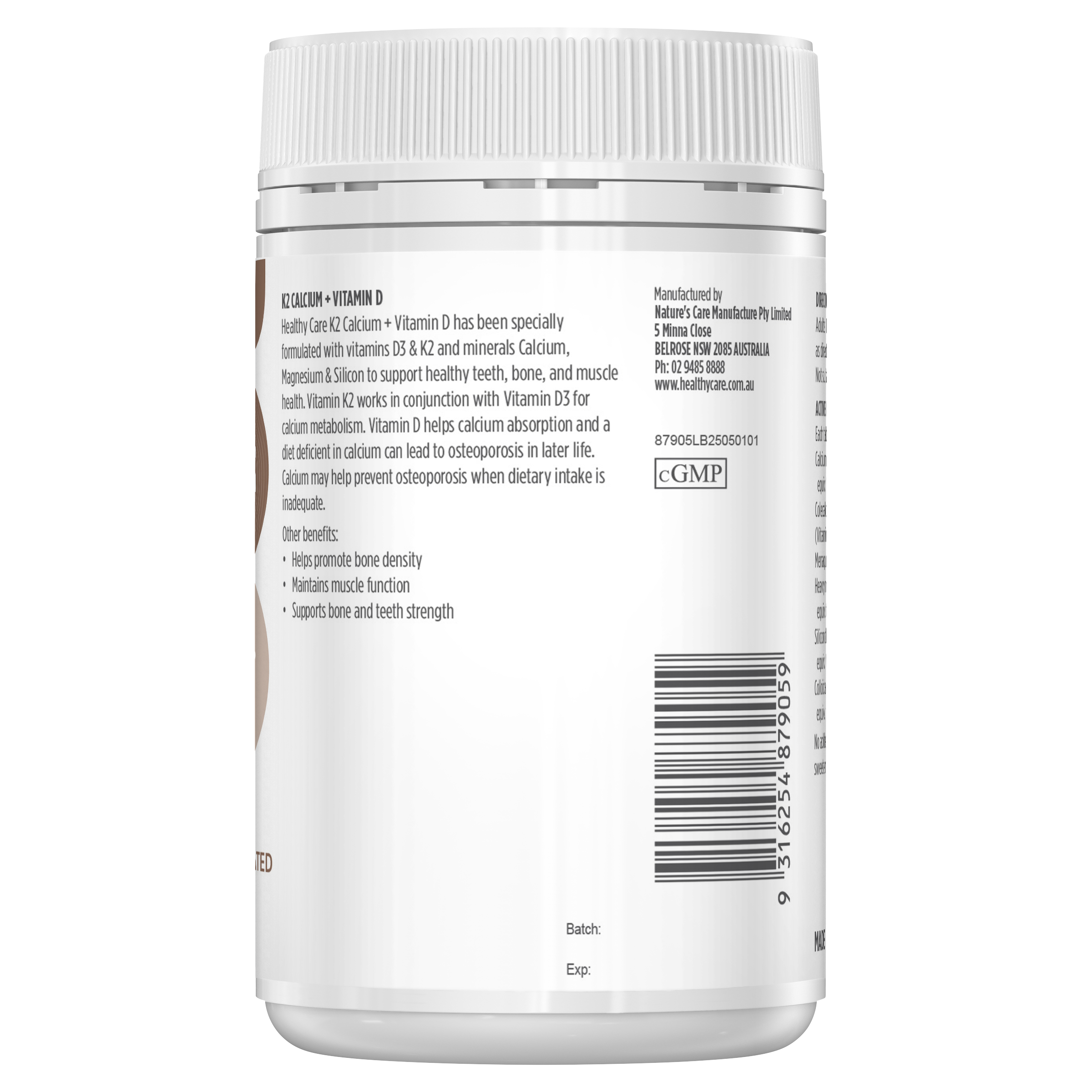 Healthy Care Plus K2 Calcium + Vitamin D 90 Capsules