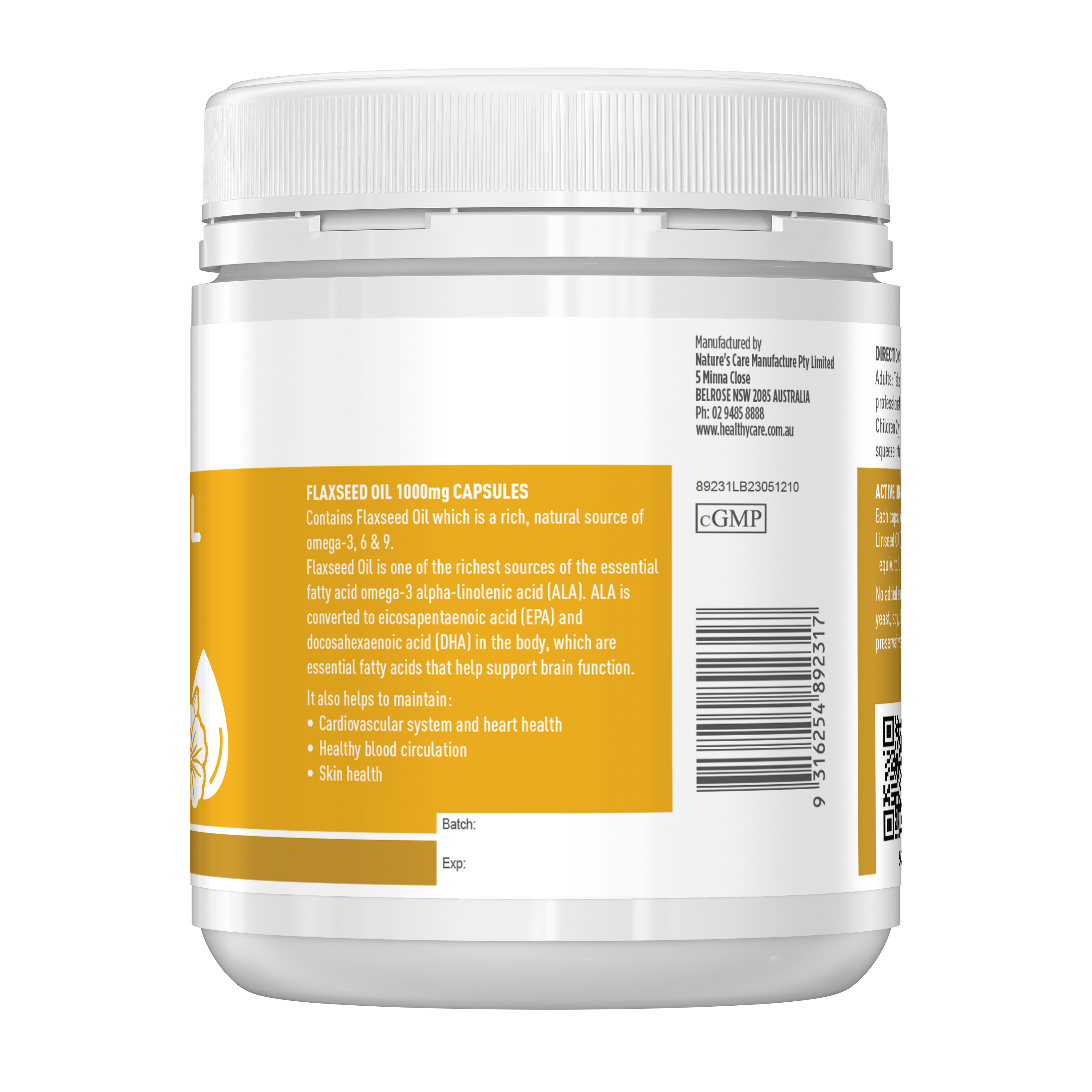 Healthy Care Flaxseed Oil 1000mg - 200 Capsules - Healthy Care Australia