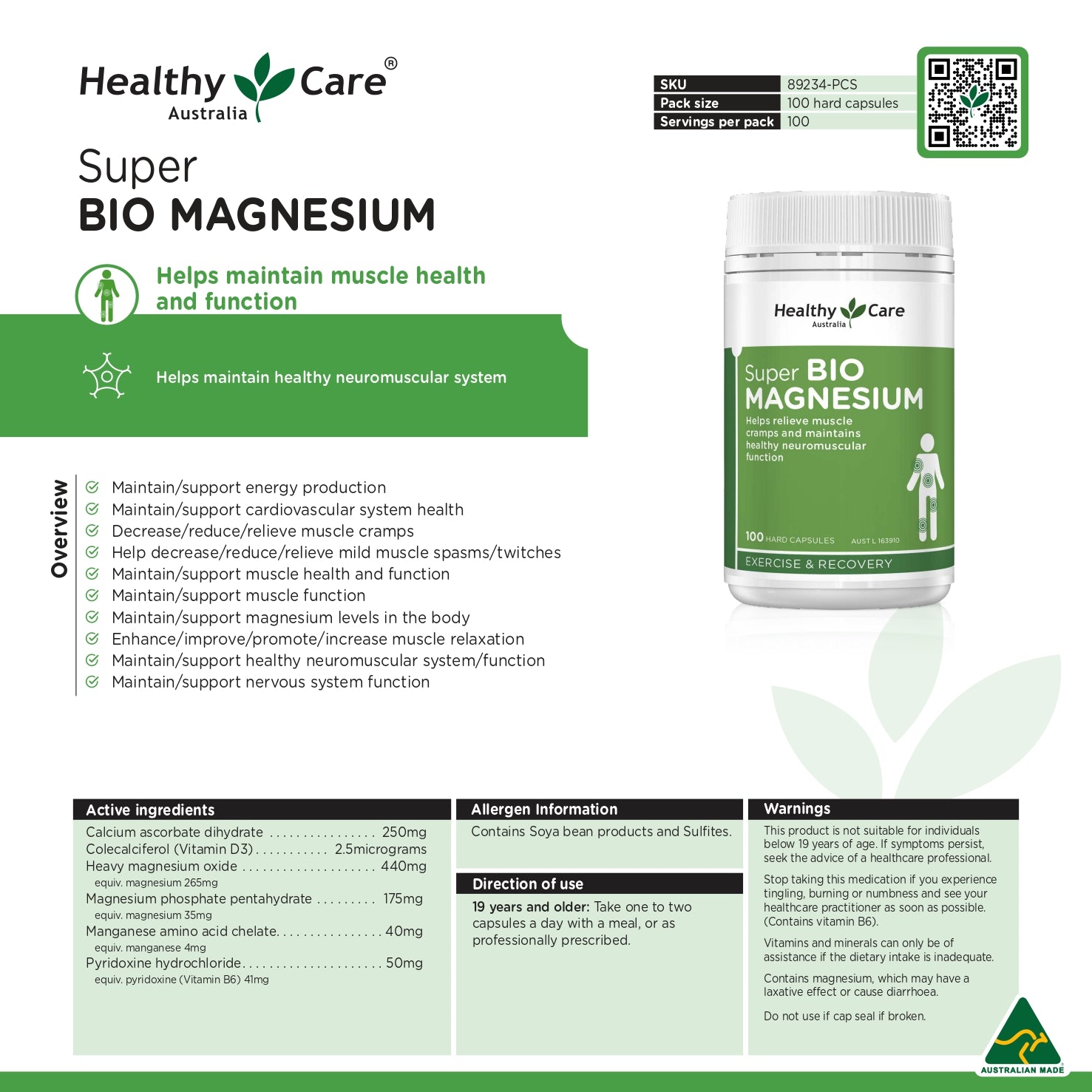 Healthy Care Super Bio Magnesium  100 Capsules