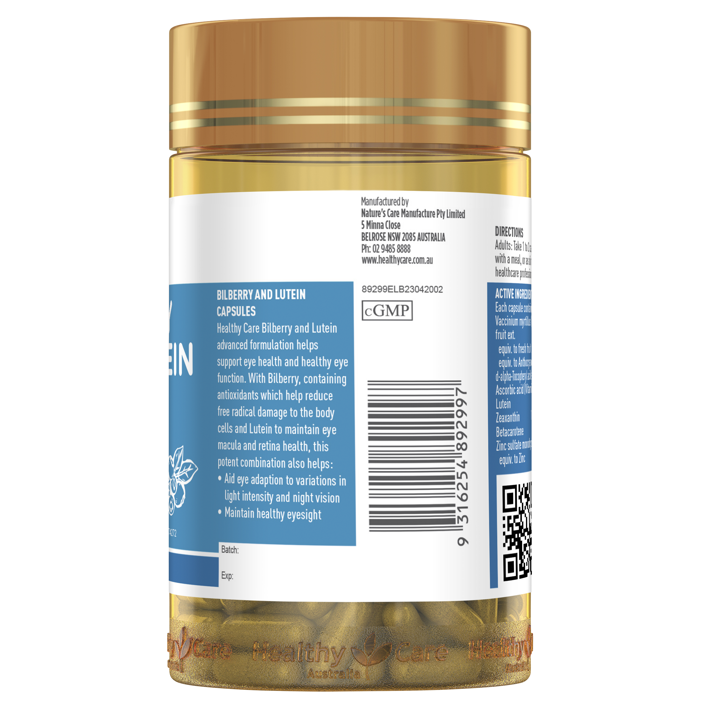 Healthy Care Bilberry and Lutein  120 Capsules