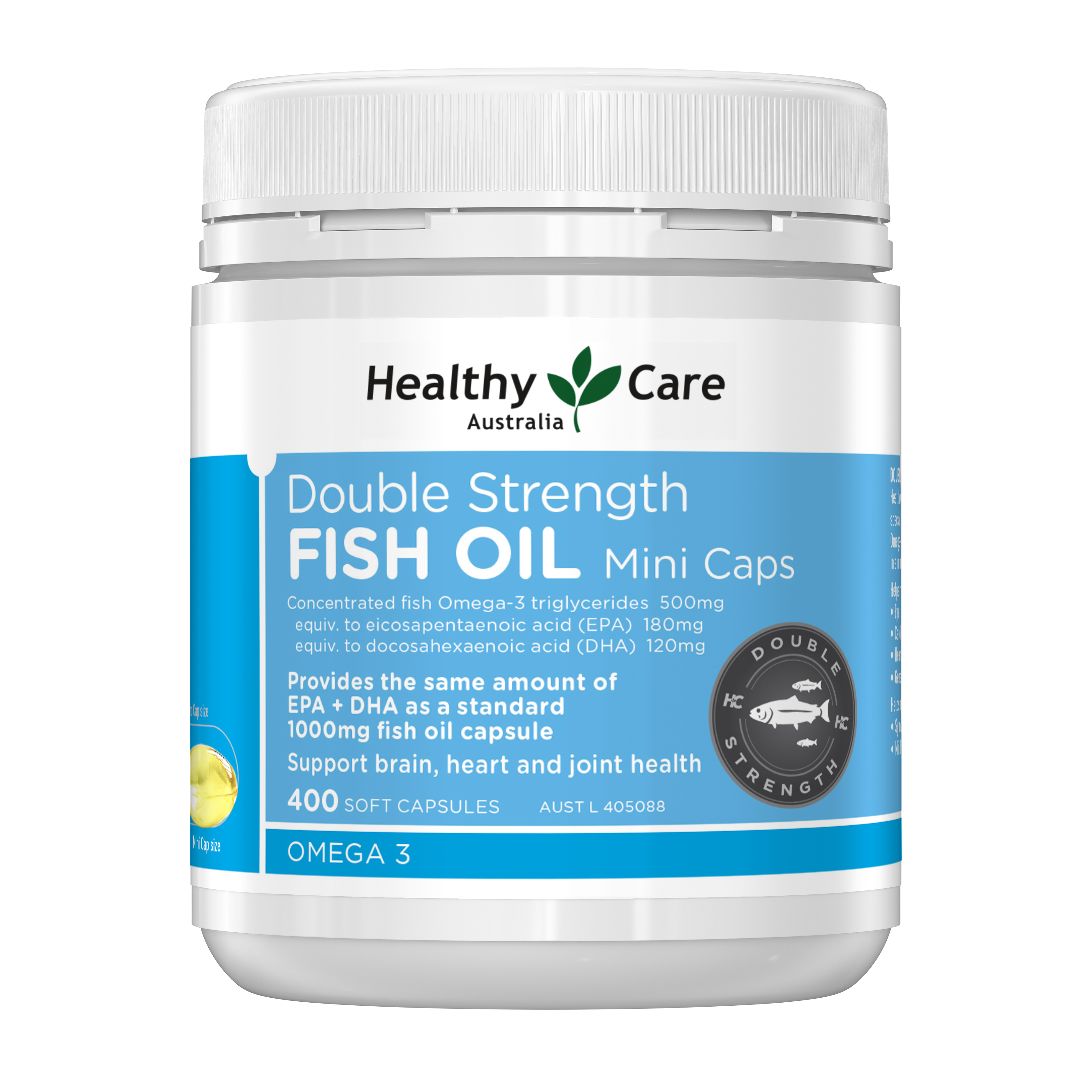 Healthy Care Double Strength Fish Oil Mini Caps 400 Capsules