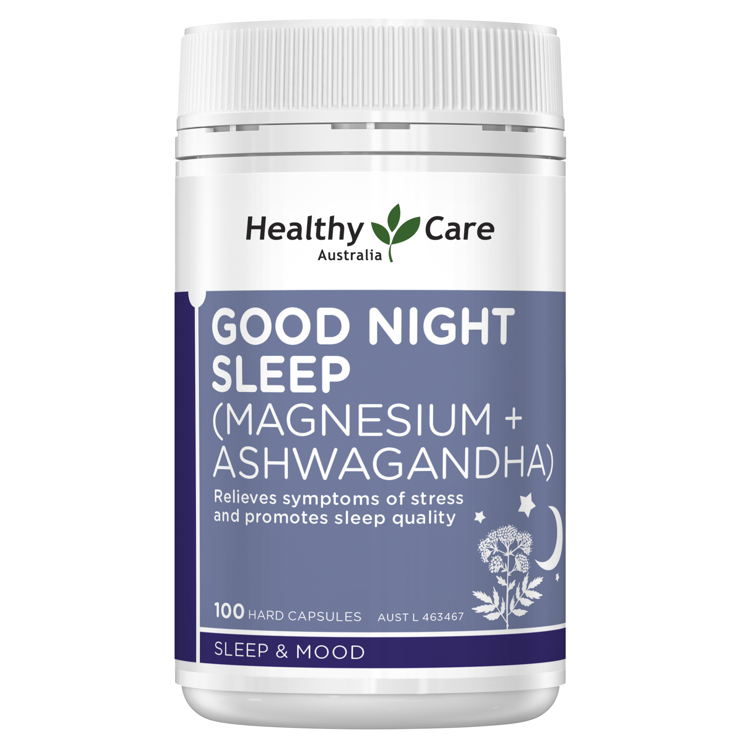 Healthy Care Good Night Sleep (Magnesium + Ashwagandha) 100 Hard Capsules