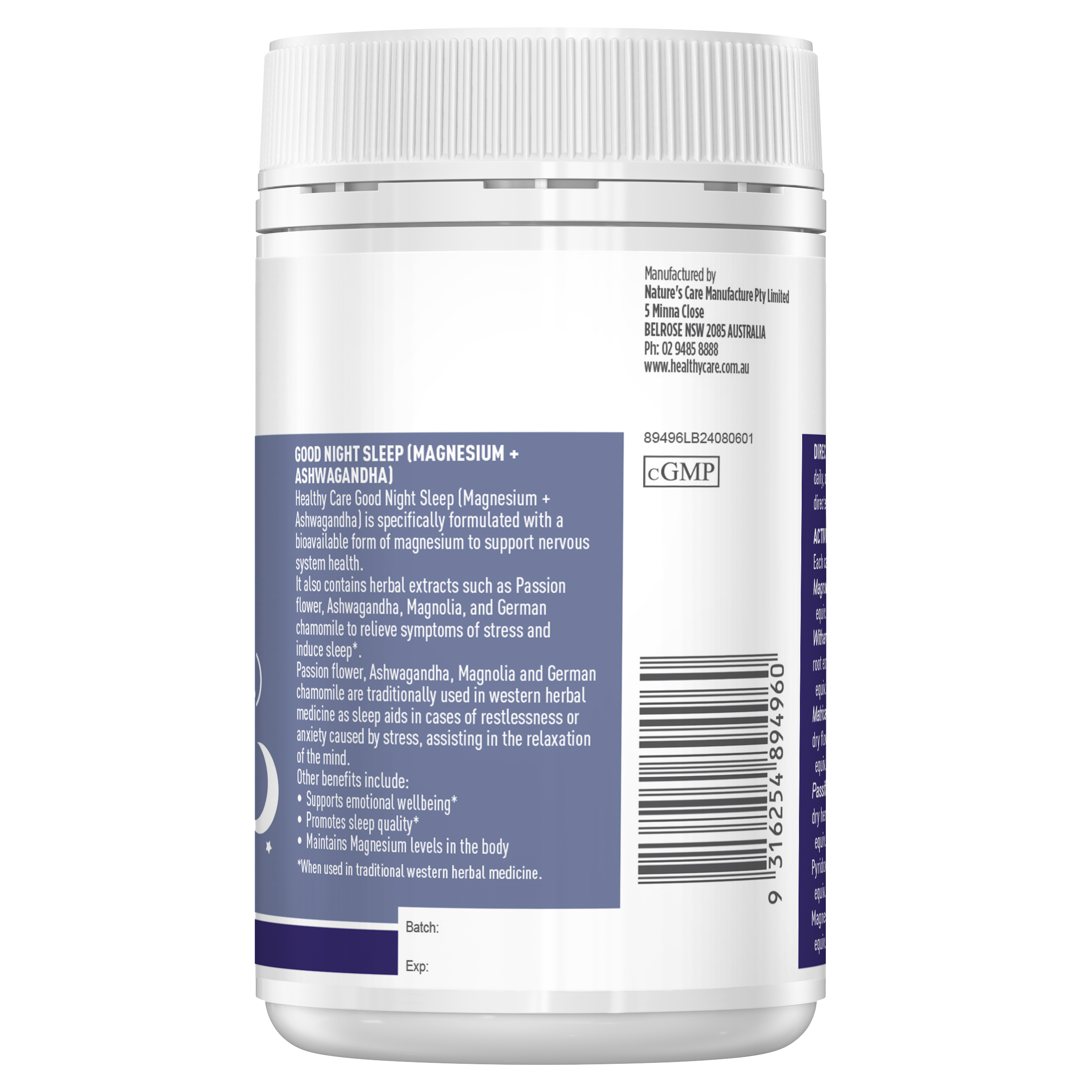 Healthy Care Good Night Sleep (Magnesium + Ashwagandha) 100 Hard Capsules